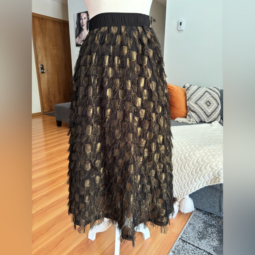 Halogen Black and Gold Feathered A-Line Skirt